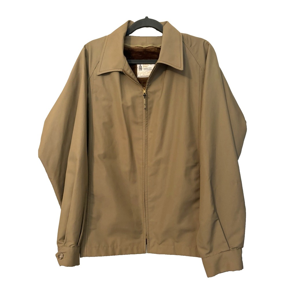 London Fog Vintage Zip Up Fur Liner Bomber Jacket Beige 90s Mens 42 Reg Grandpa